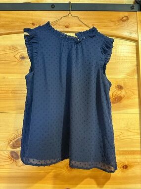 J. Crew Navy Swiss Dot Ruffle Sleeve Camisole